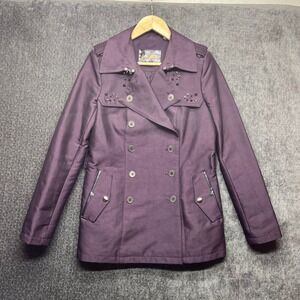 Sam‎ Edelman Purple Embellished Double Breasted Military Jacket Coat S